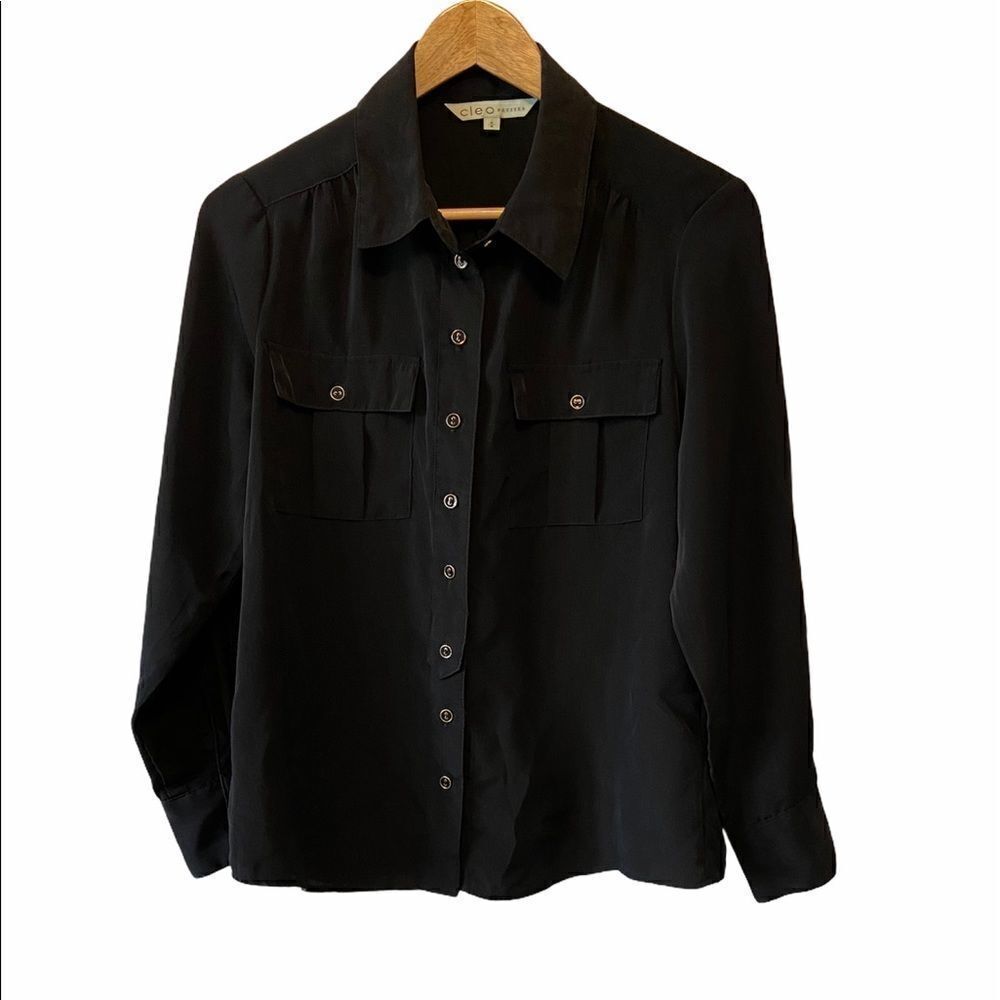 CLEO Petites Black Button Up Lightweight Top M